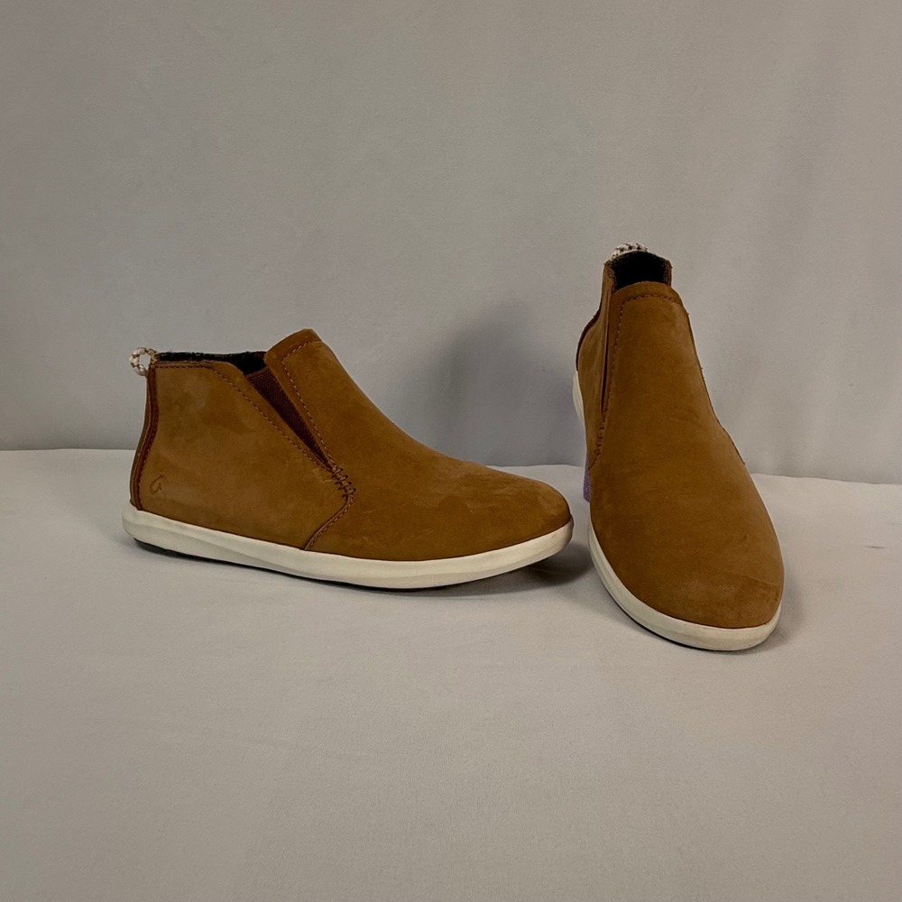 Olukai Hawi'iloa Manu Hope Leather Ankle Boots‎ Chelsea Booties Fox Tan Womens 7